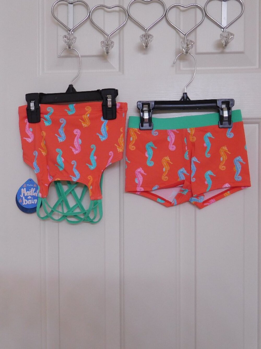 NWT 2pc Hatley Orange Colorful Sea Horse Print Strappy Back Swimsuit sz 4